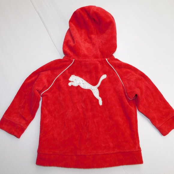 PUMA Girls 18 Month Red Velour Full Zip Hoodie / Track Jacket White Trim - Picture 8 of 10